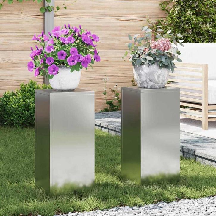 vidaXL Plantenkasten 2 pcs Zilver 24 x 24 x 55 cm, Tuin en Terras, Bloembakken en Plantenbakken, Nieuw, Verzenden