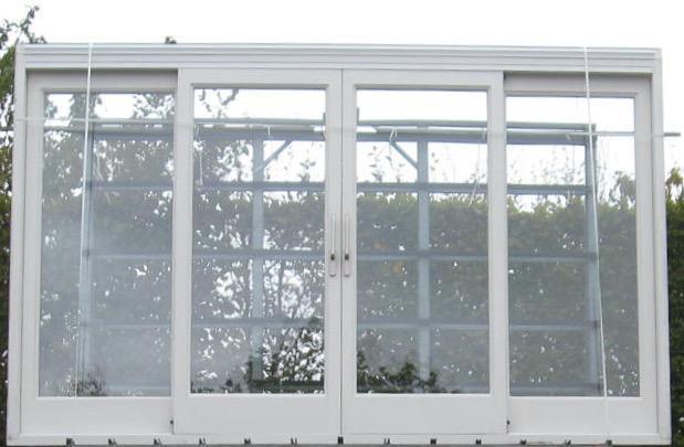 meranti houten schuifraam ,schuifdeur , pui 374 x 234, Doe-het-zelf en Bouw, Raamkozijnen en Schuifdeuren, Inclusief glas, Gebruikt