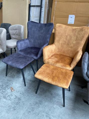 Marion fauteuil met poef, velvet (nieuw, outlet)