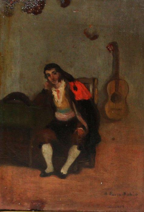 Antonio Pérez Rubio (1822-1888) - El guitarrista, Antiek en Kunst, Kunst | Schilderijen | Klassiek