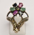 Zonder minimumprijs - Ring 925 zilver - smaragd, saffier,, Nieuw