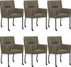 Set van 6 Grijze leren moderne eetkamerstoelen - Toledo Leer, Nieuw, Vijf, Zes of meer stoelen, Eigentijds, Leer