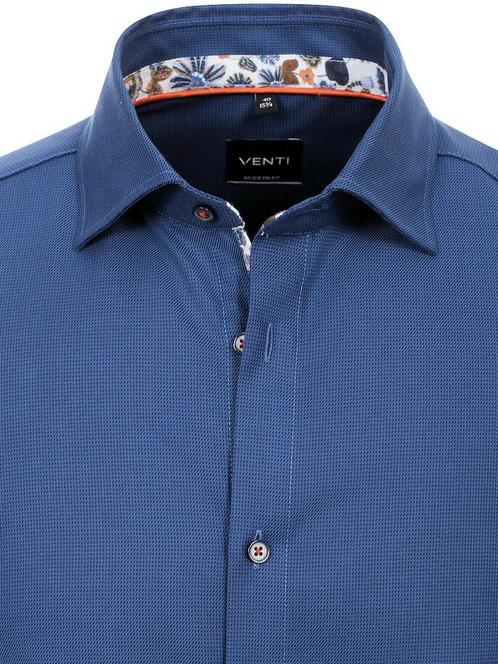 Venti Modern Fit Blauw Gewerkt Overhemd 134023500-101, Kleding | Heren, T-shirts, Verzenden