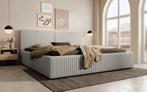 Meubella | Tweepersoonsbed 180x200 grijs fluffy ribstof, Verzenden, Nieuw, 180 cm