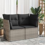 vidaXL Tuinbank 2-zits met kussens poly rattan grijs, Verzenden, Nieuw