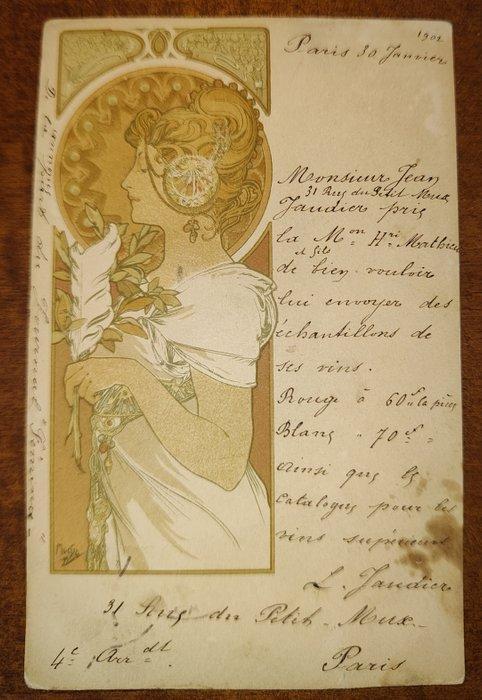 Fantasie, La Plume-Alphonse Mucha - Ansichtkaart - 1906-1906, Collections, Cartes postales | Étranger