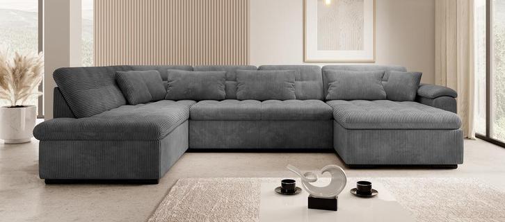 Meubella hoekbank Nicoreta grijs ribstof bank, Huis en Inrichting, Zetels | Complete zithoeken, Nieuw, Verzenden