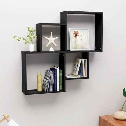 vidaXL Wandschap kubus 80x15x78,5 cm bewerkt hout zwart, Huis en Inrichting, Kasten | Wandmeubels, Nieuw, Verzenden