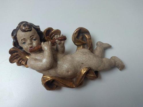 Snijwerk, Holzfigur - farbiger Engel mit Querflöte -, Antiek en Kunst, Antiek | Boeken en Manuscripten