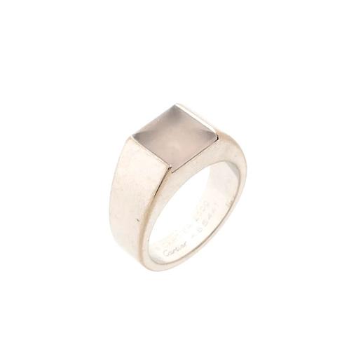 18 Krt. Witgouden moonstone-ring; Cartier (zirconia), Handtassen en Accessoires, Ringen, Dame, Met edelsteen, Overige kleuren
