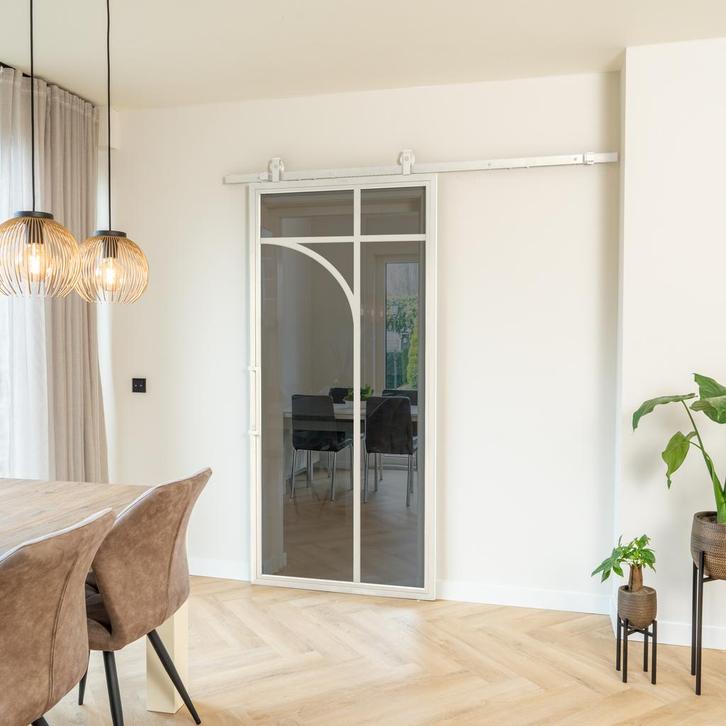 Stalen Schuifdeur - Wit - 5 Vlaks rond - Rook glas, Doe-het-zelf en Bouw, Raamkozijnen en Schuifdeuren, Inclusief glas, Nieuw