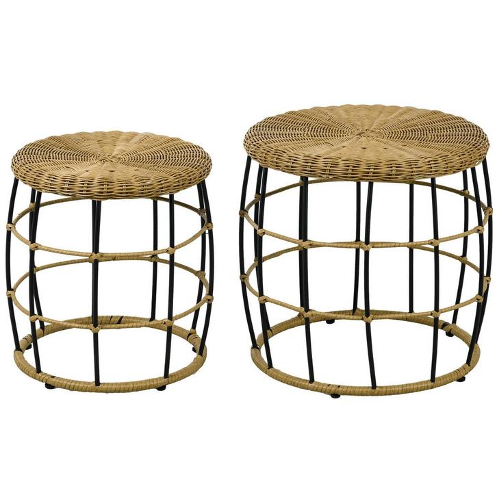 Bijzettafels - Rotan - Stapelbaar - Handgevlochten - Khaki, Tuin en Terras, Tuinsets en Loungesets, Nieuw, Ophalen of Verzenden
