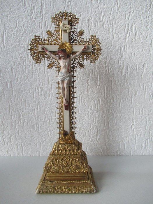 Kruis - Hout - gips - metaal verguld - 1900-1910 - 41 cm, Antiek en Kunst, Kunst | Niet-Westerse kunst