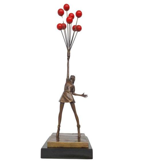 sculptuur, Girl with balloons - 53 cm - Brons, Marmer, Antiek en Kunst, Kunst | Designobjecten