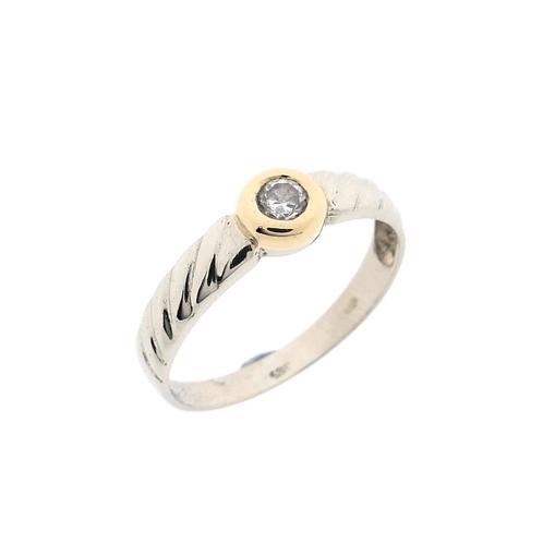 Bicolor gouden solitair ring met zirconia (witgoud), Handtassen en Accessoires, Ringen, Dame, Met edelsteen, Overige kleuren, 17 tot 18