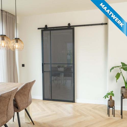 Stalen Schuifdeur - 6 Vlaks - Maatwerk - Rook glas, Doe-het-zelf en Bouw, Raamkozijnen en Schuifdeuren, Nieuw, Inclusief glas