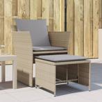 vidaXL Tuinstoel met voetenbank poly rattan beige, Tuin en Terras, Verzenden, Nieuw