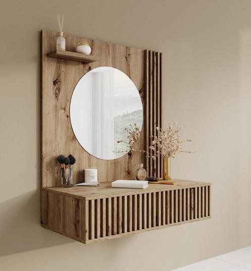 Meubella | Kaptafel eiken Make-up tafel 85 cm Met lade, Huis en Inrichting, Woonaccessoires | Spiegels, Nieuw, 150 tot 200 cm