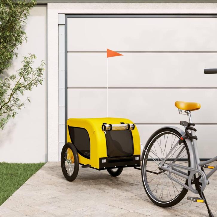 vidaXL Hondenfietstrailer oxford stof en ijzer geel en zwart, Dieren en Toebehoren, Overige Dieren-accessoires, Nieuw, Verzenden