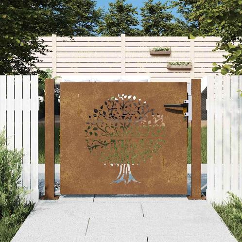 vidaXL Poort 105x80 cm boomontwerp cortenstaal, Tuin en Terras, Tuinpoorten, Nieuw, Verzenden