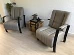 Set van 2 leren fauteuils met stalen frame - bruin leer -, Nieuw, Industrieel, Leer, Ophalen of Verzenden