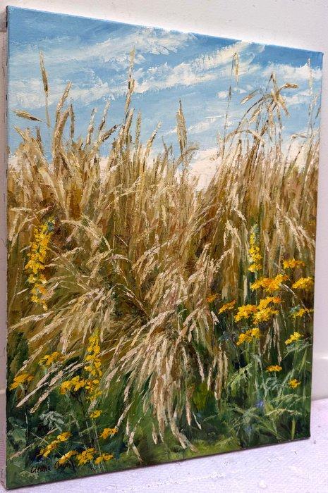 Irina Alex (1961) - Orge et Fleurs jaunes au bord du Champ, Antiek en Kunst, Kunst | Schilderijen | Klassiek