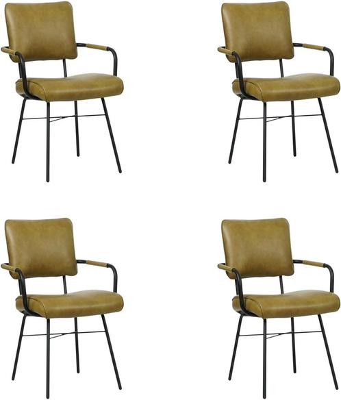 Set van 4 Leren eetkamerstoelen - Met armleuning - Echt, Huis en Inrichting, Stoelen, Overige kleuren, Vier, Nieuw, Leer, Ophalen of Verzenden