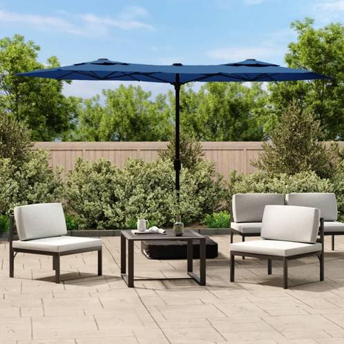 vidaXL Parasol dubbel dak met LED 316x145 cm azuurblauw, Tuin en Terras, Parasols, Nieuw, Verzenden