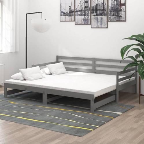 vidaXL Slaapbank uitschuifbaar massief grenenhout grijs, Huis en Inrichting, Slaapkamer | Bedden, Nieuw, Verzenden