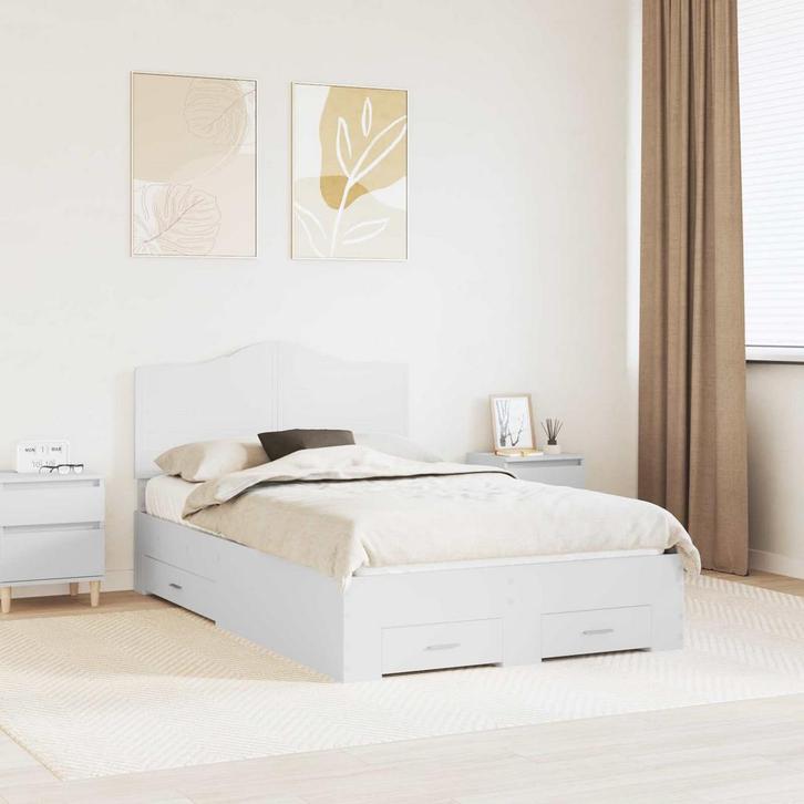 vidaXL Bedframe met hoofdeinde met lade Wit 120 x 190 cm, Huis en Inrichting, Slaapkamer | Bedden, Nieuw, Verzenden