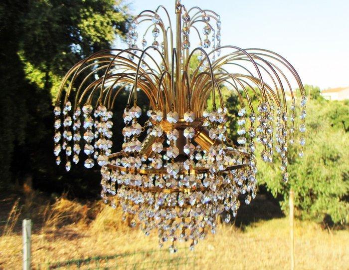 Kroonluchter - Kristal, Messing - waterval, Antiek en Kunst, Curiosa en Brocante