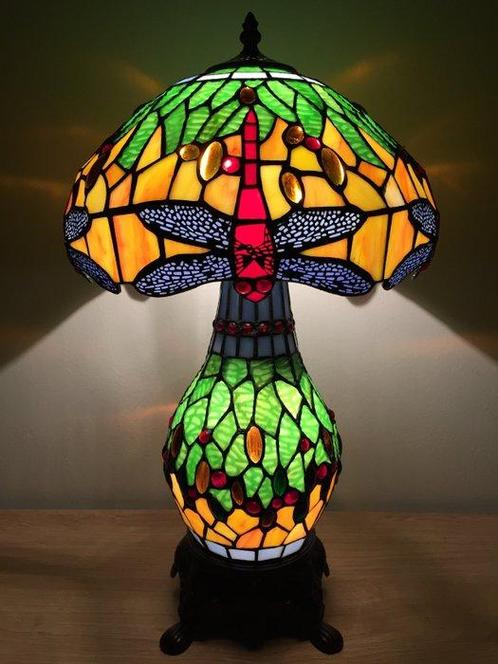 Tiffany tafellamp Studio style Green Dragonfly met 2, Antiek en Kunst, Kunst | Designobjecten
