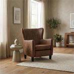 Leren fauteuil Hug - Vintage Brown (bruin) - Poten hout, Ophalen of Verzenden