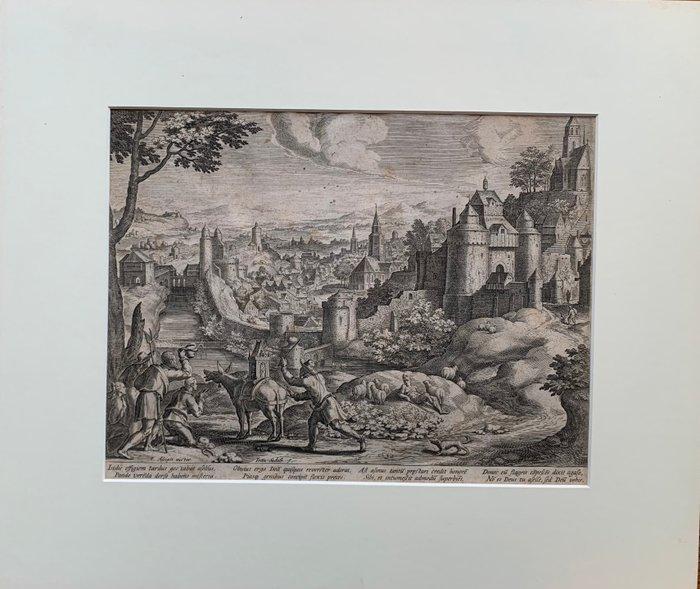 Johann Sadeler I (1550-1600) - Paesaggio con lemblema del, Antiek en Kunst, Antiek | Overige Antiek