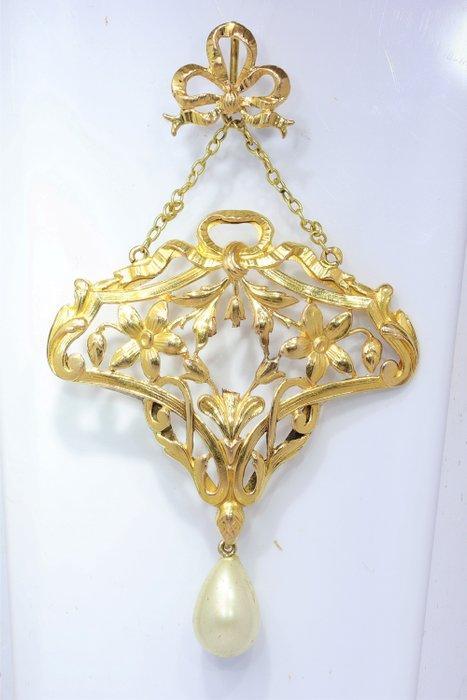Zonder Minimumprijs - Hanger - 18 karaat Geel goud - Parel -, Handtassen en Accessoires, Antieke sieraden