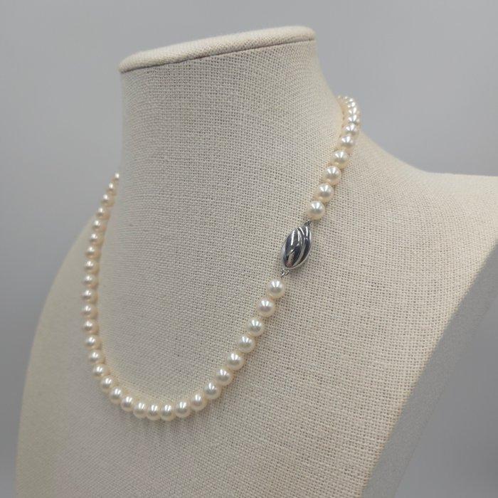 Zonder Minimumprijs - Halsketting Zilver Parel - Akoya 6,8, Handtassen en Accessoires, Kettingen