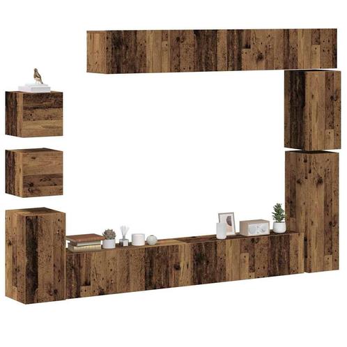 vidaXL 9-delig Tv-meubelset wandmontage bewerkt hout oud, Huis en Inrichting, Kasten |Televisiemeubels, Nieuw, Verzenden