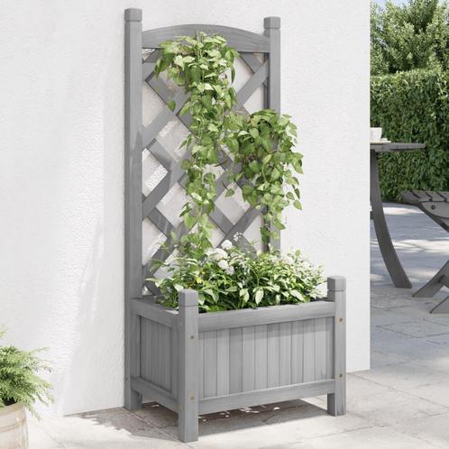 vidaXL Plantenbak met latwerk massief vurenhout grijs, Tuin en Terras, Bloempotten, Nieuw, Verzenden