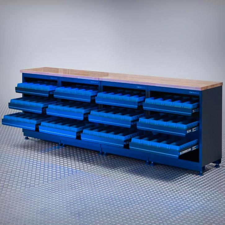 Datona Werkbank PREMIUM eiken werkblad met opbergbakken –, Doe-het-zelf en Bouw, Werkbanken, Ophalen of Verzenden