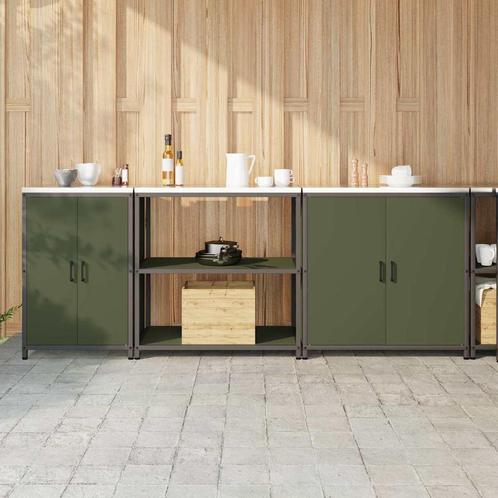 vidaXL Keukenopbergsysteem 3 pcs Olijf Groen 240 x 50 x 92, Huis en Inrichting, Kasten | Overige, Nieuw, Verzenden