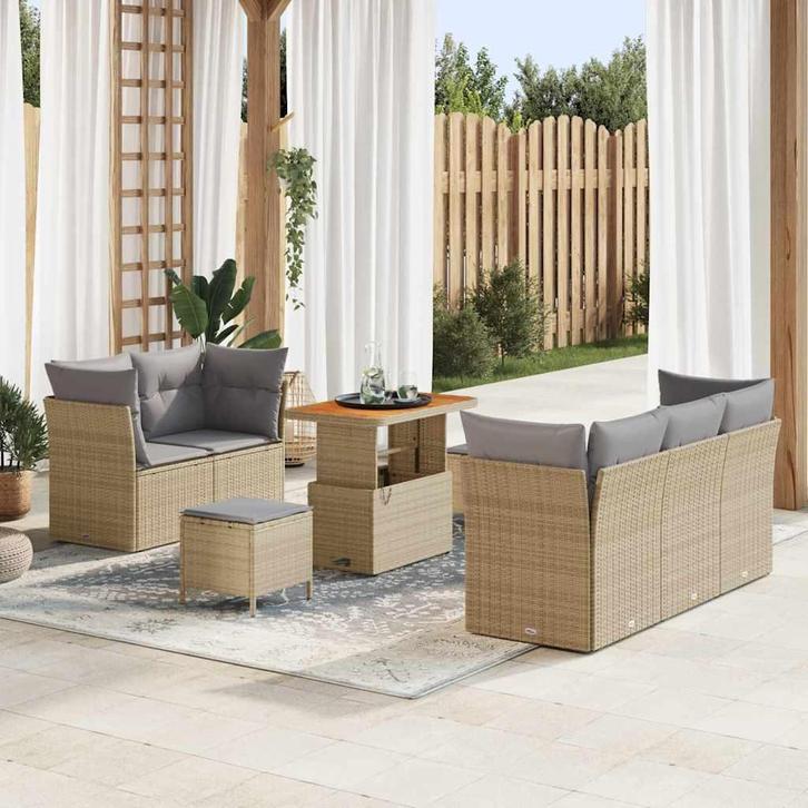 vidaXL Tuinbank Set met kussen met opslag 8 pcs beige en, Tuin en Terras, Tuinsets en Loungesets, Nieuw, Verzenden