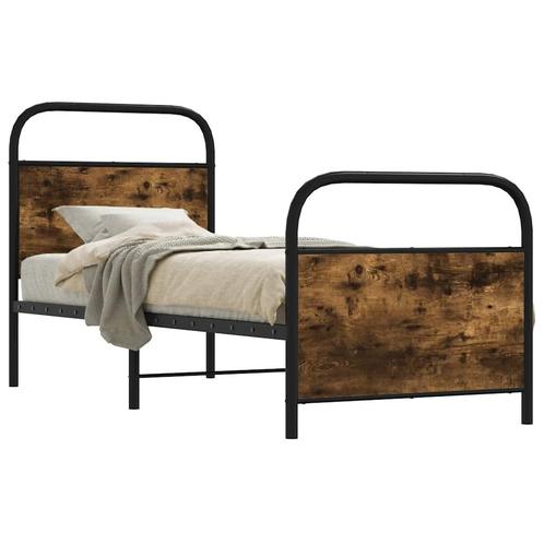 vidaXL Cadre de lit sans matelas 80x200cm chêne fumé, Maison & Meubles, Chambre à coucher | Lits, Neuf, Envoi