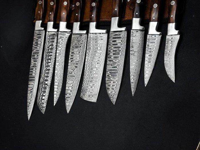 Keukenmes - Kitchen knife set - Leren tas inbegrepen -, Antiek en Kunst, Antiek | Keukengerei