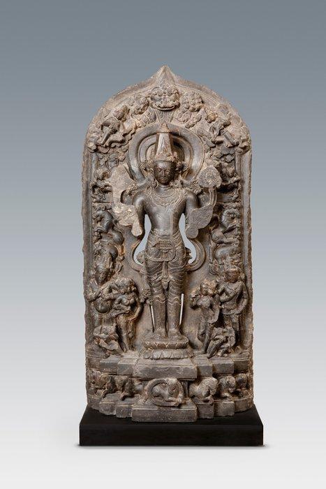 Inde Pierre Stèle de Surya, le dieu solaire hindou. Période, Verzamelen, Mineralen en Fossielen