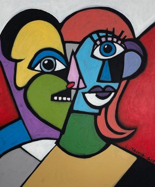 Jim Nagoya - Le Couple, Antiquités & Art, Art | Peinture | Moderne