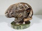 sculptuur, Bronze Ram Head -2,85Kg - 20 cm - Brons, Marmer -