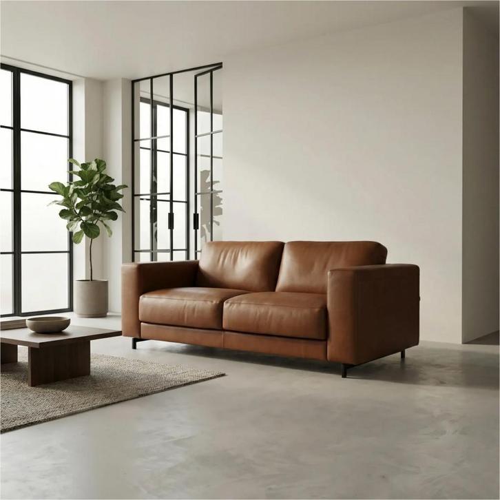 Leren bank Clear - 2,5 zits - Elegance Cognac (cognac) -, Huis en Inrichting, Zetels | Zetels, 200 tot 250 cm, 75 tot 100 cm, Nieuw