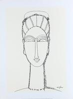 Amedeo Modigliani (after) - Female Face - Print on handmade, Antiquités & Art