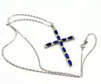 Halsketting - 18 karaat Witgoud Saffier - Diamant, Handtassen en Accessoires, Kettingen, Nieuw