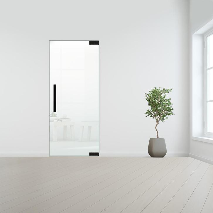 Glazen binnendeur zonder kozijn zwart beslag-Rechtsdraaiend-, Doe-het-zelf en Bouw, Glas en Ramen, Nieuw, Verzenden